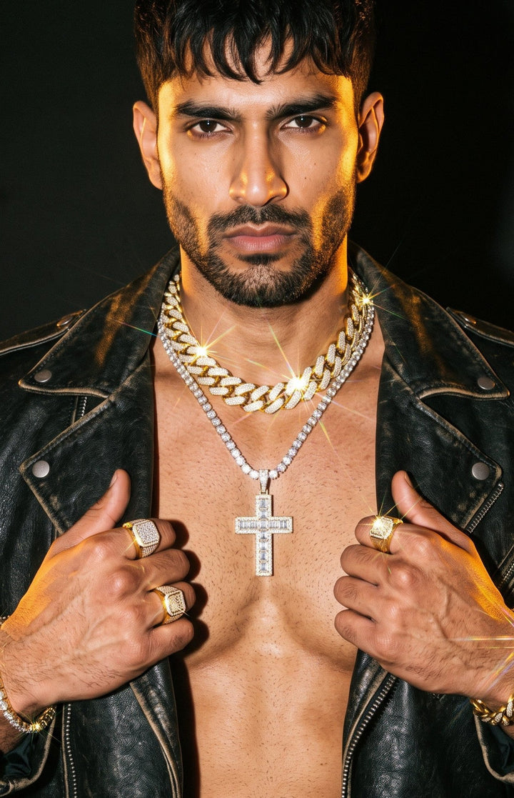 Cuban chain and bracelet worn in natural daylight