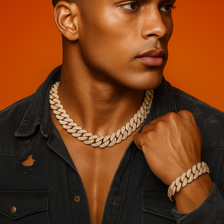 ICED Gold Cuban Chain and Bracelet (Chain 20”) (Bracelet 9”)