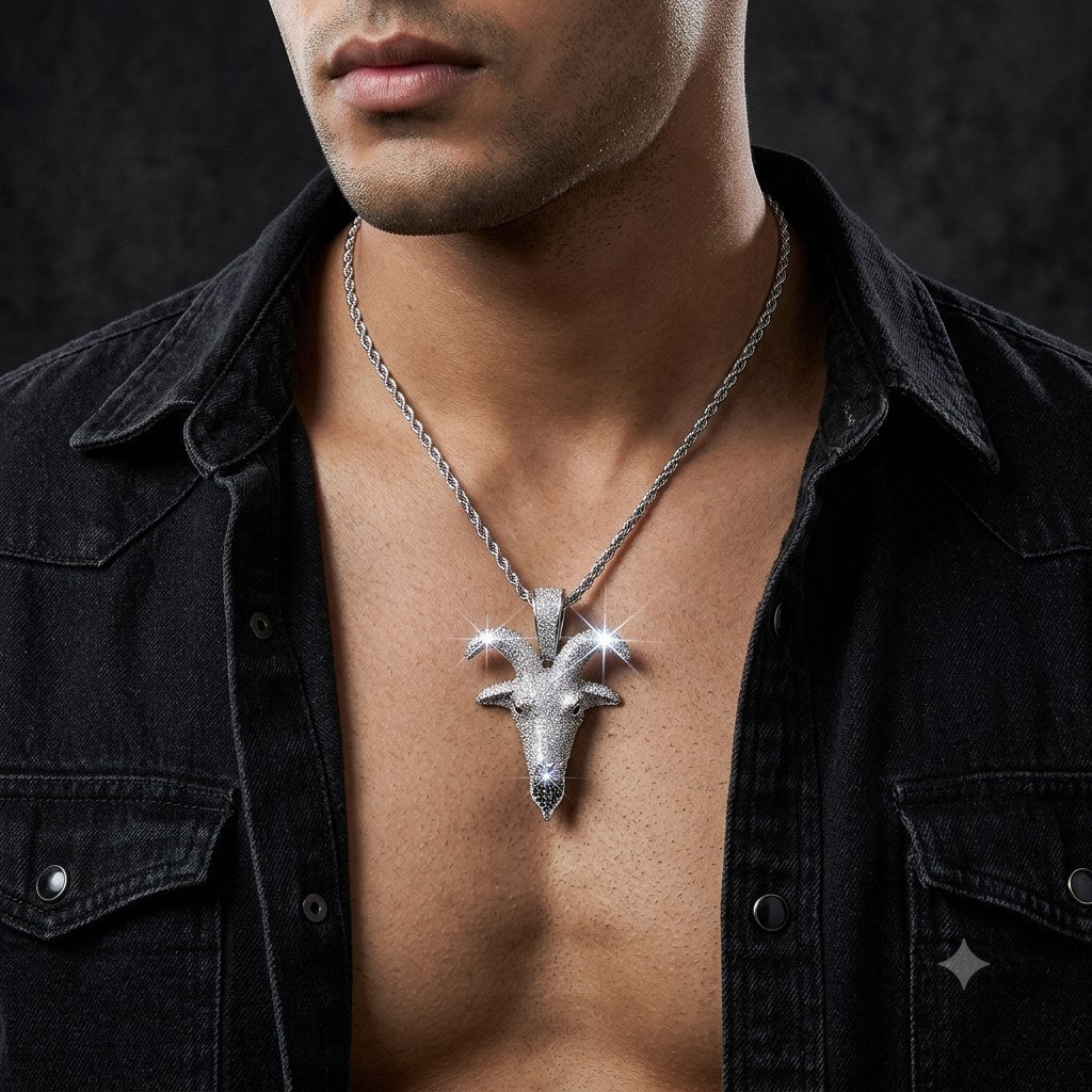 ICED Goat Pendant worn by model | OUTLWD