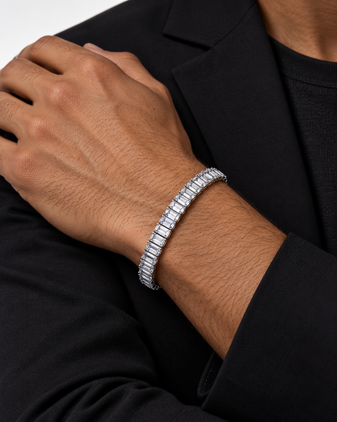 Baguette Tennis Bracelet, 6mm, 9 Inch, White-Gold Plated — studio styling