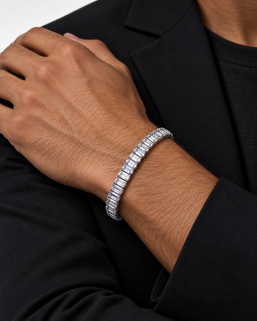 Baguette Tennis Bracelet, 6mm, 9 Inch, White-Gold Plated — studio styling