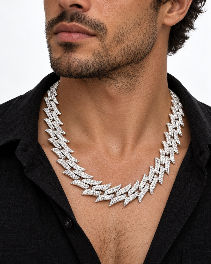 ICED Freezy Spiked Cuban Chain, 14mm, 21 Inch, White-Gold Plated — studio styling