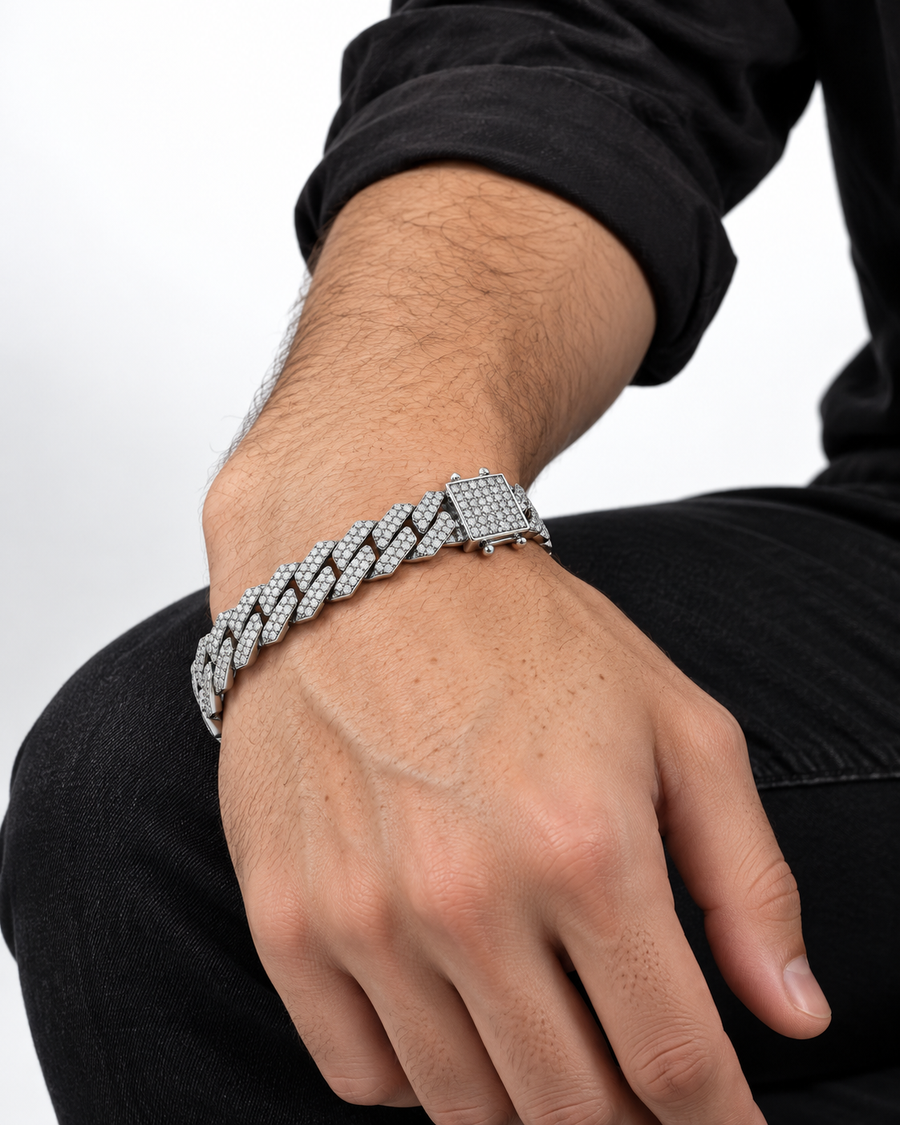 ICED Classic Cuban Link Bracelet, 14mm, 8.5 Inch, White-Gold Plated — studio styling