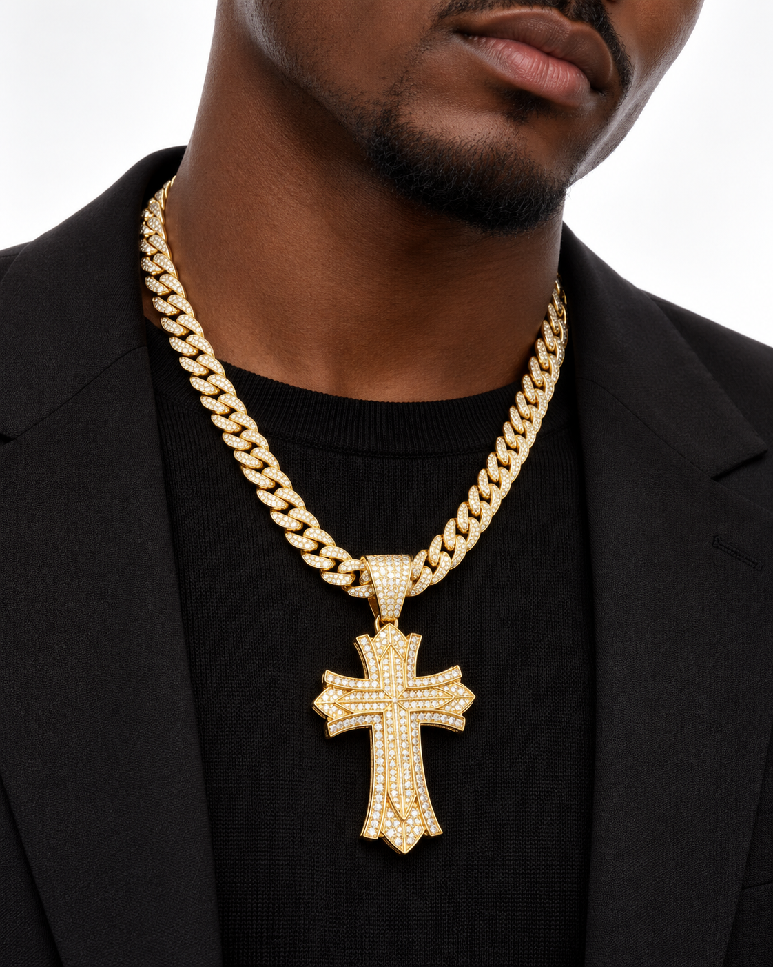 ICED Fat Cross Pendant, Gold or White Gold — studio styling