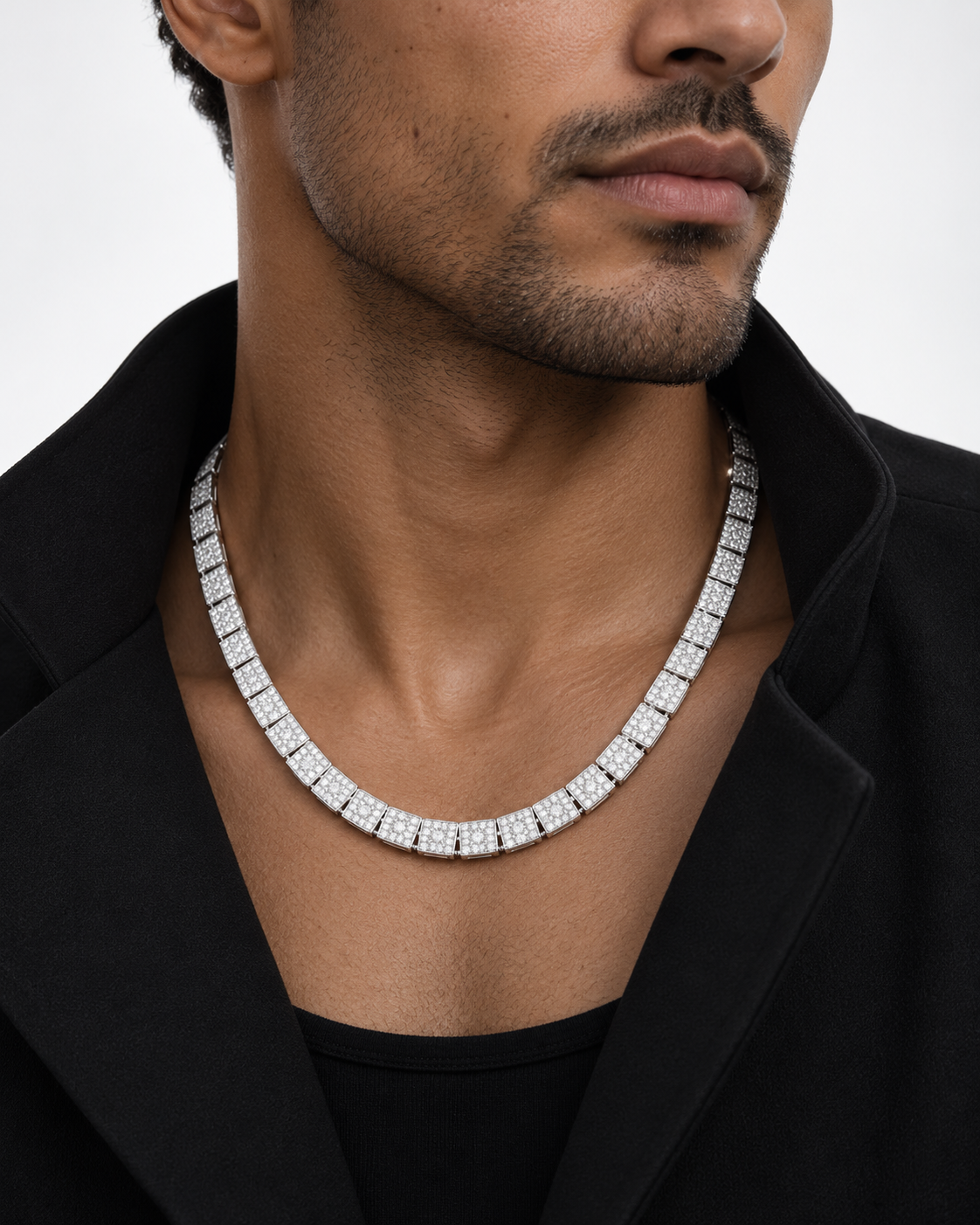Square Clustered Tennis Chain, Gold or White Gold — studio styling