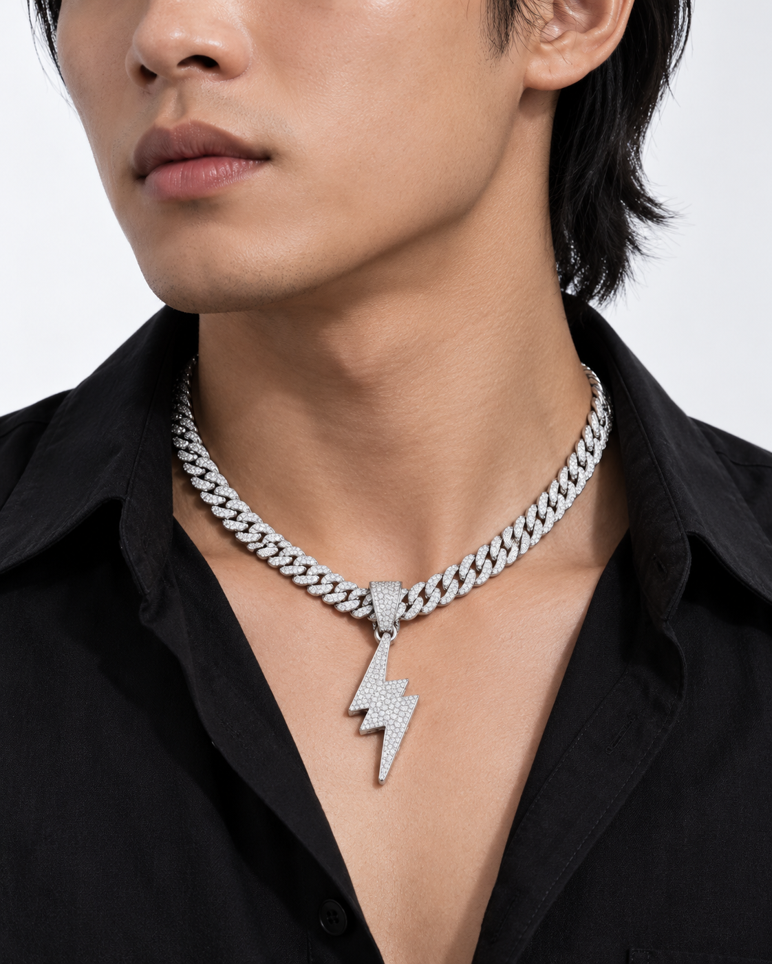 ICED Thunder Pendant (White Gold) — studio styling