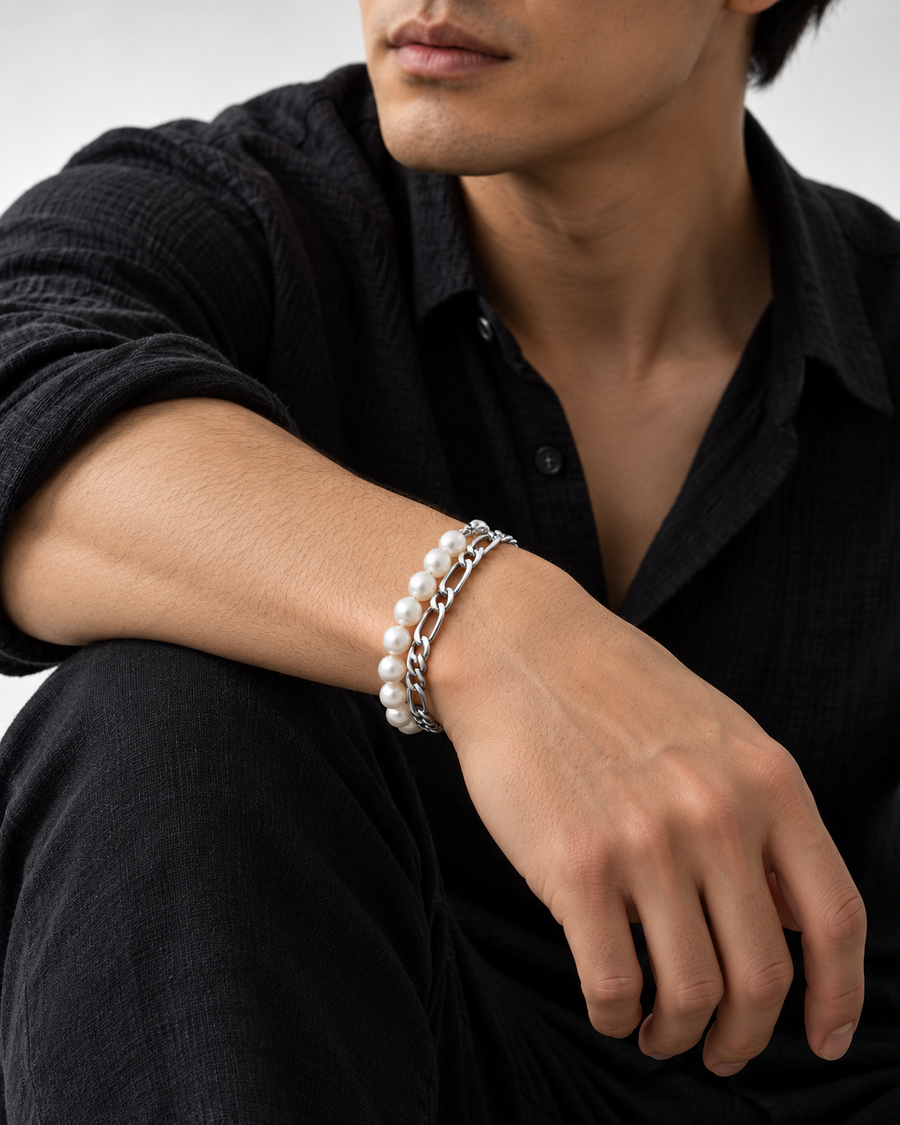 Pearl X Slim Cuban Link Bracelet — studio styling