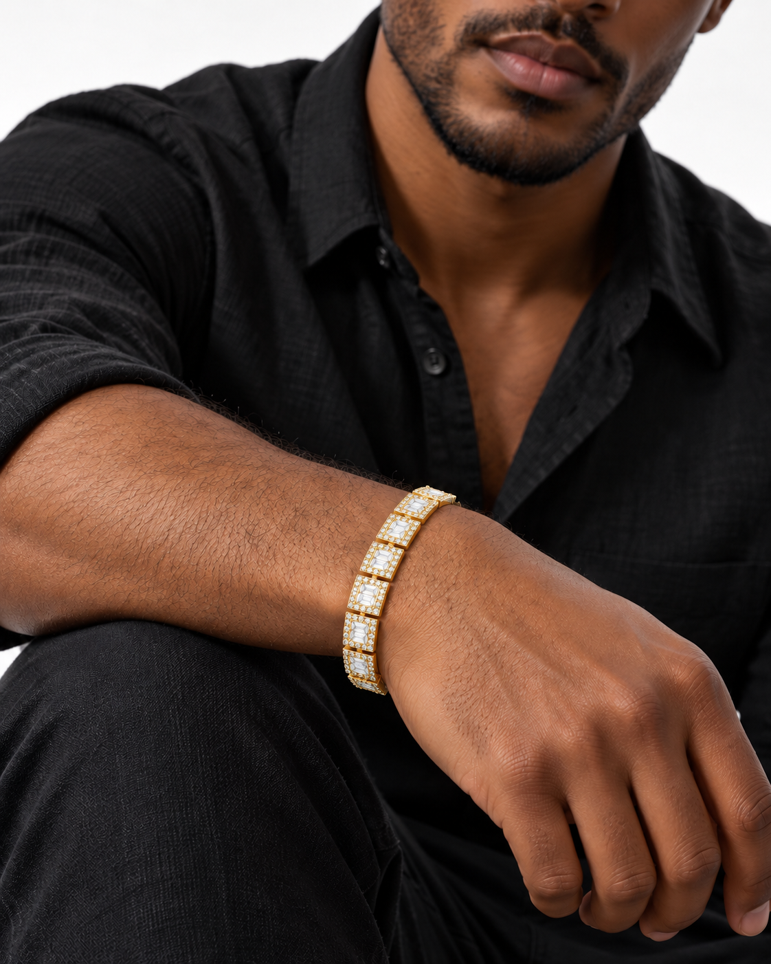 Square Baguette Tennis Bracelet (Gold) — studio styling