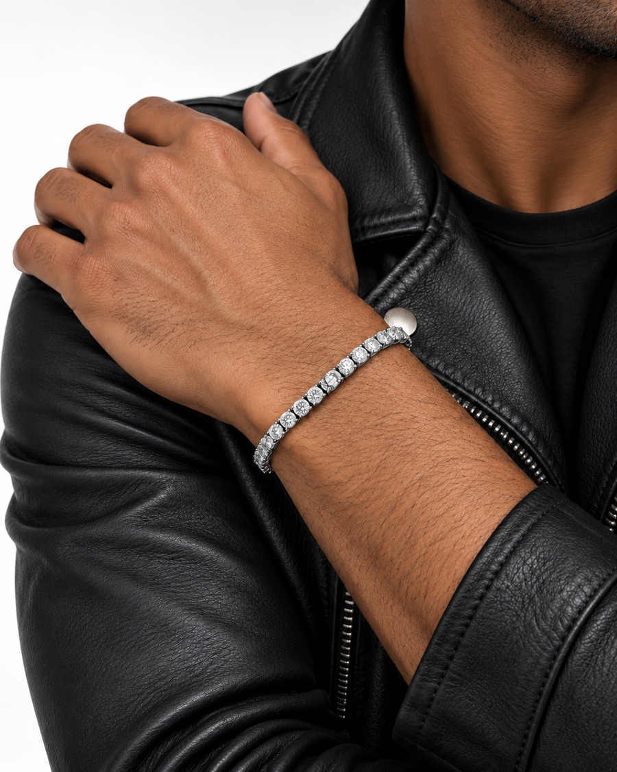 Tennis Bracelet, 5mm, 9 Inch, White-Gold Plated — studio styling